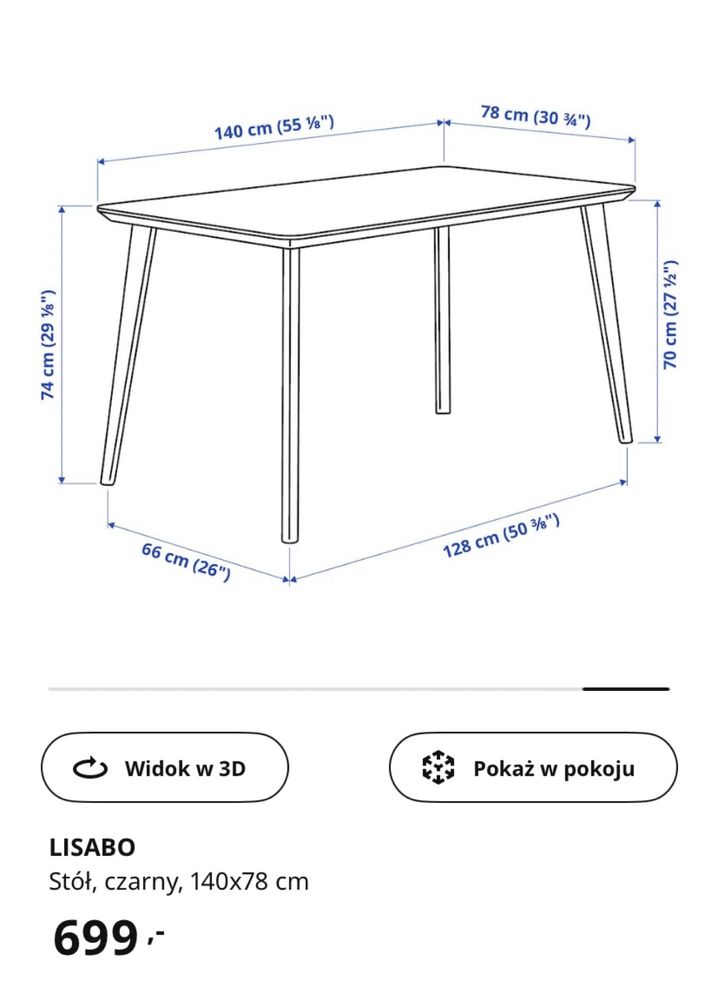 Stół czarny Lisabo Ikea 140x78