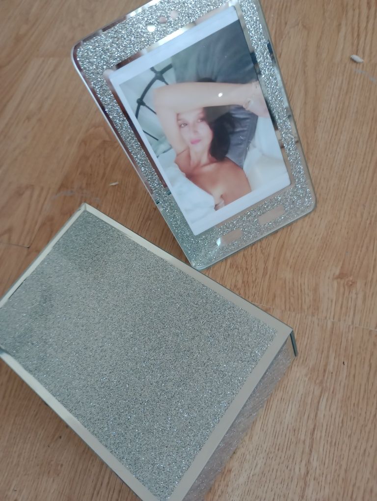Glamour brokatowy zestaw ramka +szkatulk