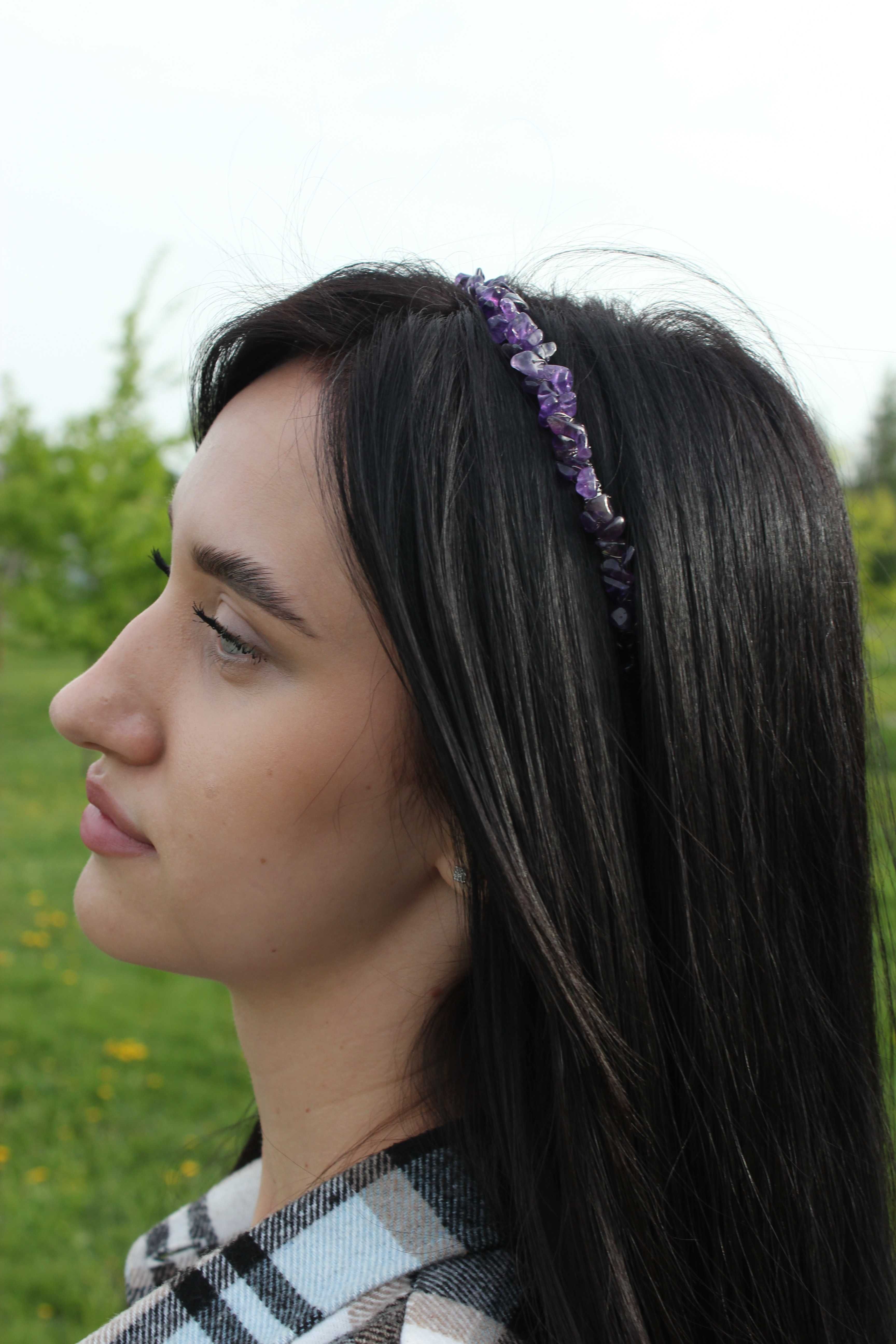 Аметистова тіара з натурального каміння/фіолетовий обруч для волосся