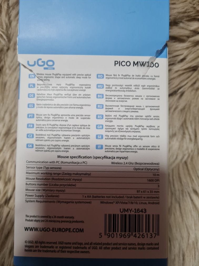 Myszka bezprzewodowa mysz wireless Mouse UGO Plug&play kolor miętowy