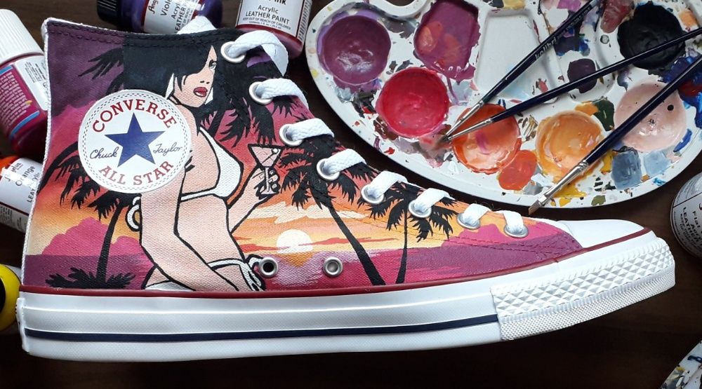 GTA 5 Vice City Converse białe wysokie 44 ręcznie malowane custom