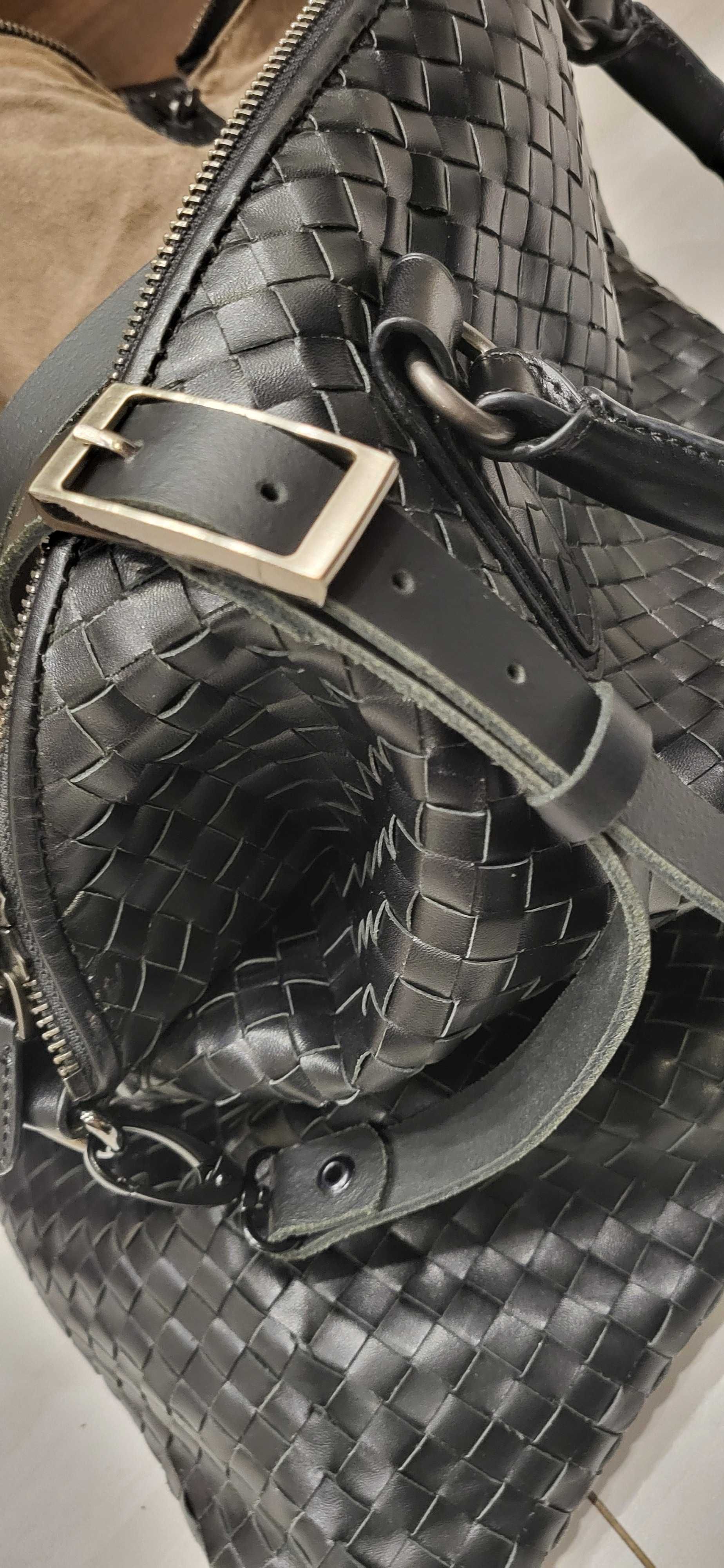 duża skórzana torba damska w stylu Bottega