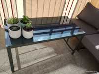 Stół 120x60 Trapeno balkon taras metalowy szklany blat grafitowy