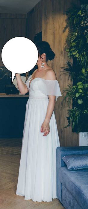 Suknia ślubna boho minimalistyczna 38, 40, prosta muślin bez zdobień