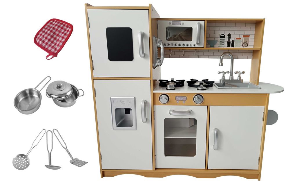 Kuchnia dla dzieci drewniana akcesoria kuchenka GRATISY światło LED