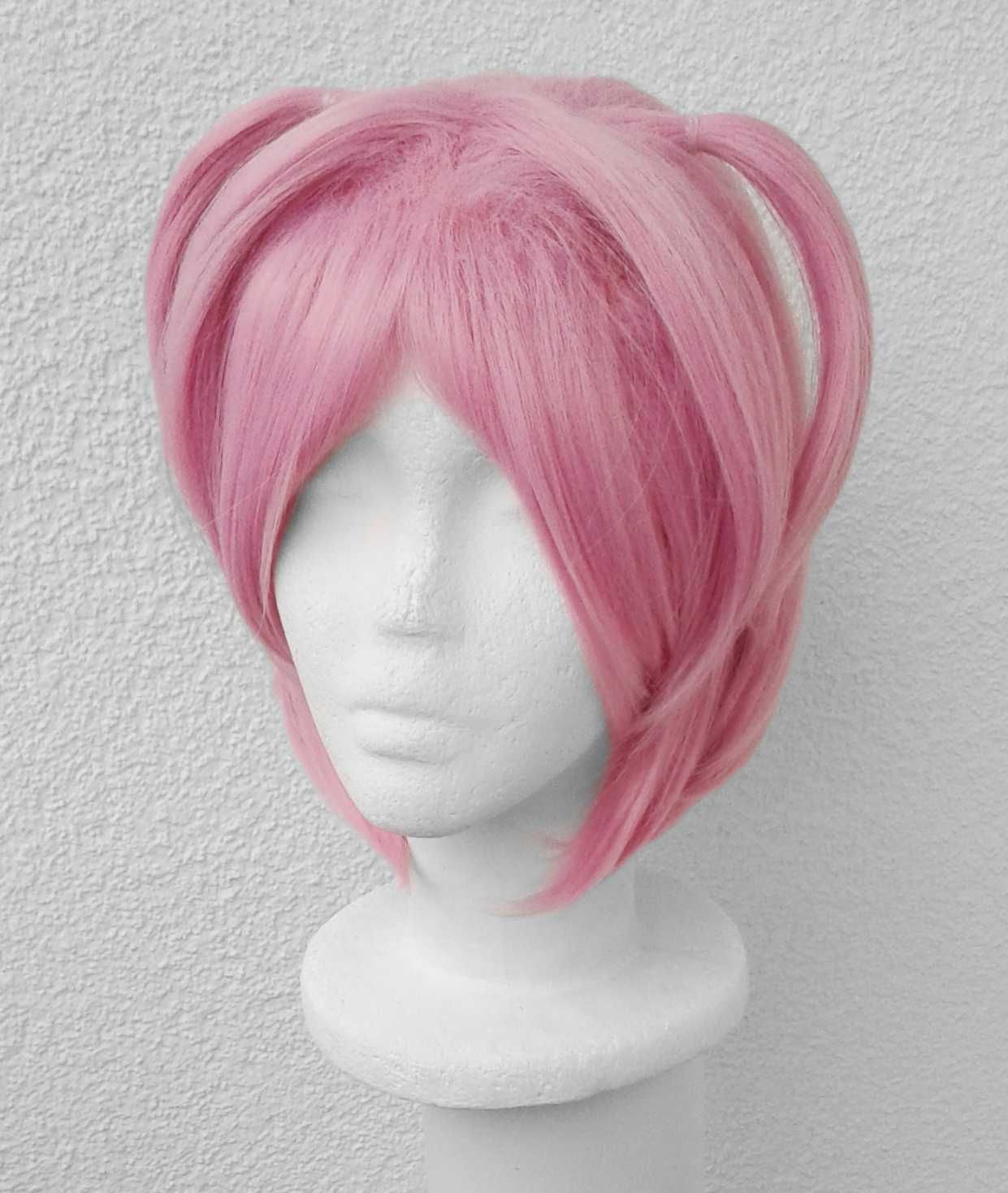DDLC Natsuki cosplay wig różowa krótka peruka z grzywką różowy krótki