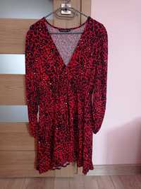 Dunnes nowa czerwona sukienka w panterkę wiskoza XL 42