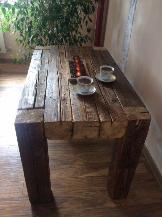 Stół rustykalny, stolik kawowy z bali stare drewno