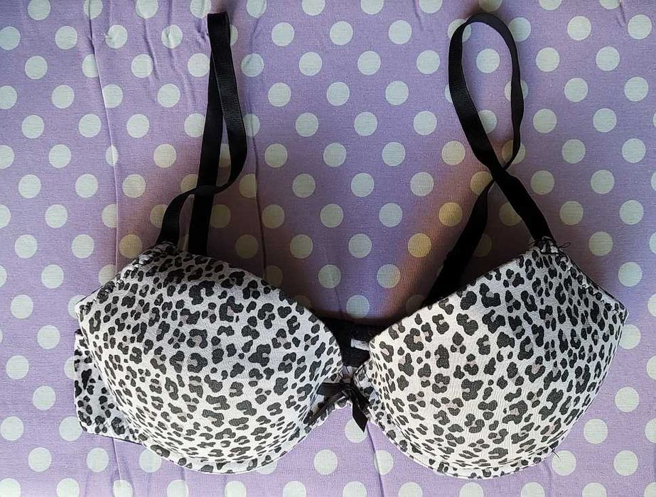 stanik biustonosz 70C H&M HM w panterkę panterka czarny