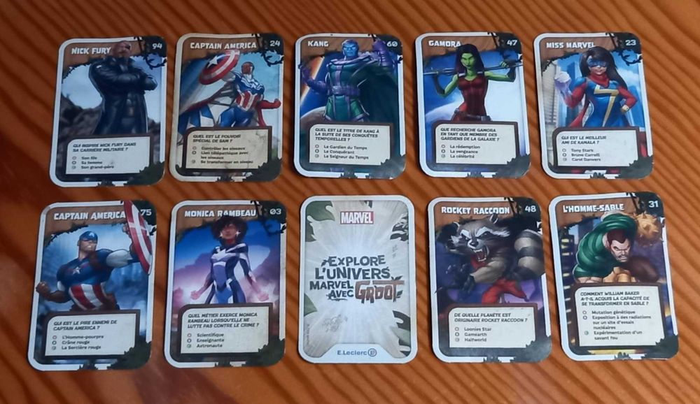 cartas coleção "Explore l'univers Marvel avec Groot" (Marvel/E.Leclec)