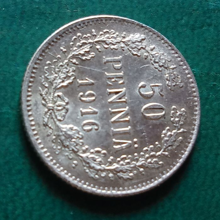 moeda  de 50 pennia 1916 em prata da  Filandia
