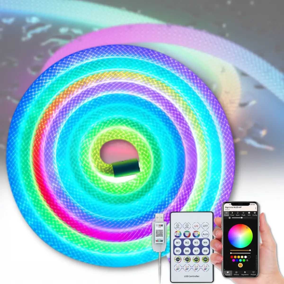 Гнучка неонова USB LED RGB стрічка 5 м з лусковим покриттям