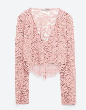 Crop top renda rosa Zara