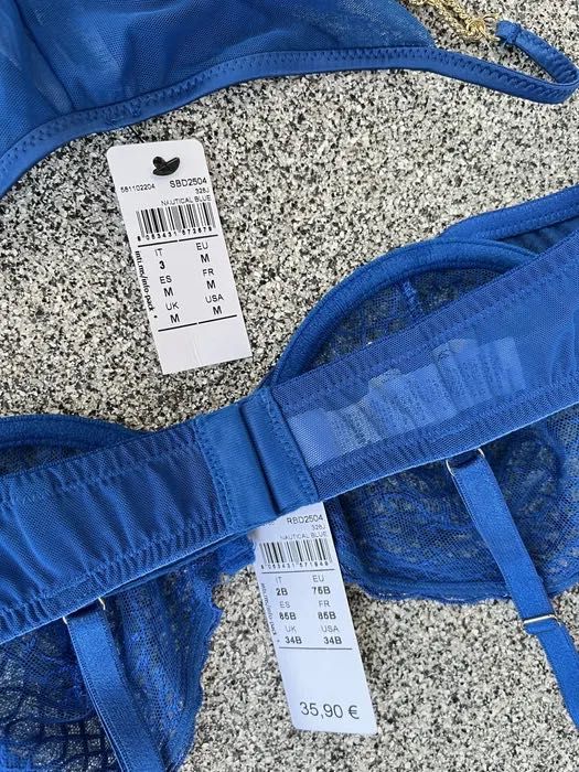 Intimissimi niebieski komplet bielizny biustonosz 75B majtki M