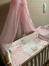 ліжко кроватка балдахін+наматрасник+матрас+бортики+ковдра+пелюшки