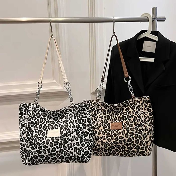 Torebka Sztruksowa na Ramię –Panterka, , Lekka i Pojemna- brazowy