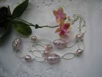 Perłowy róż -długi naszyjnik i kolczyki duży akryl i szkło weneckie