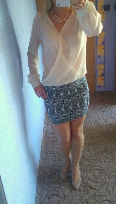 Dopasowana spódniczka aztecka aztec H&M tuba mini 36 38 S M