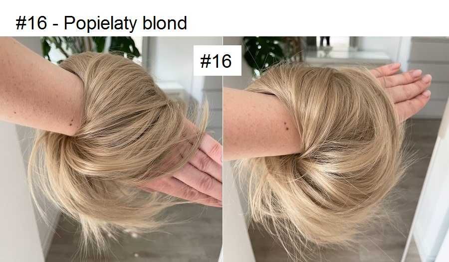 DOCZEPIANY KOK NA GUMCE włosy doczepiane popielaty lub miodowy blond