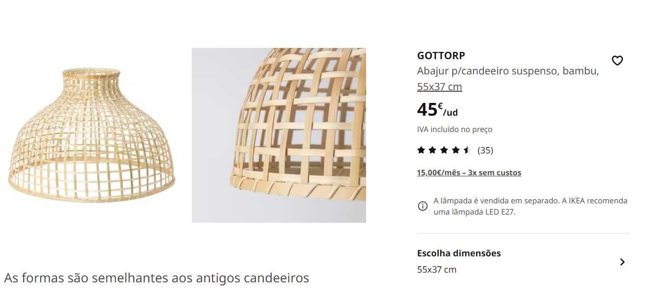 Conjunto de 2 candeeiros Gottorp Ikea, 1 pequeno e 1 grande.