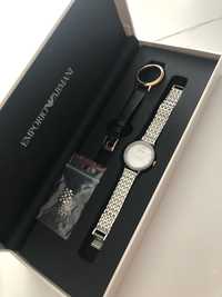 Zegarek damski Emporio Armani 2w1 srebrny czarny złoty prezent