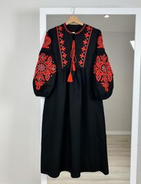 Сукня міді/вишите плаття  вишиванка в етнічному стилі/ вільна сукня