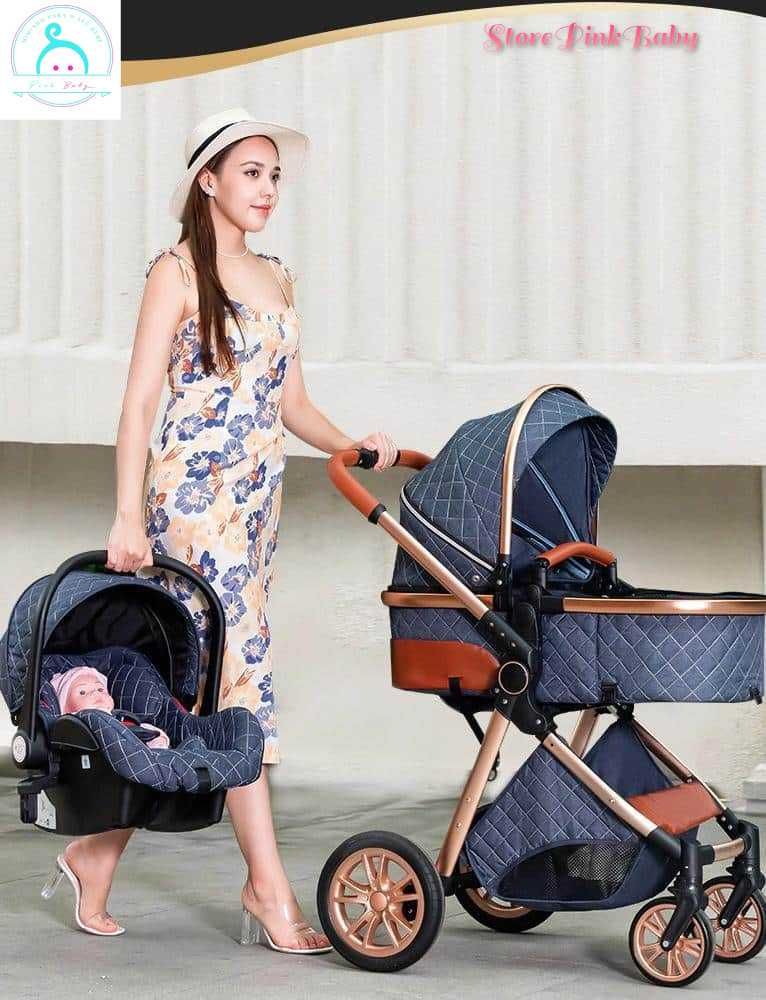 Carrinho bebé 3 em 1 PinkBaby Magic Gold - Com Base Isofix - Azu