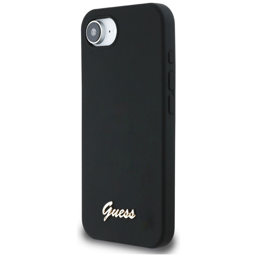Etui Guess Silicone Script Metal Logo    MagSafe do iPhone 16e czarny
