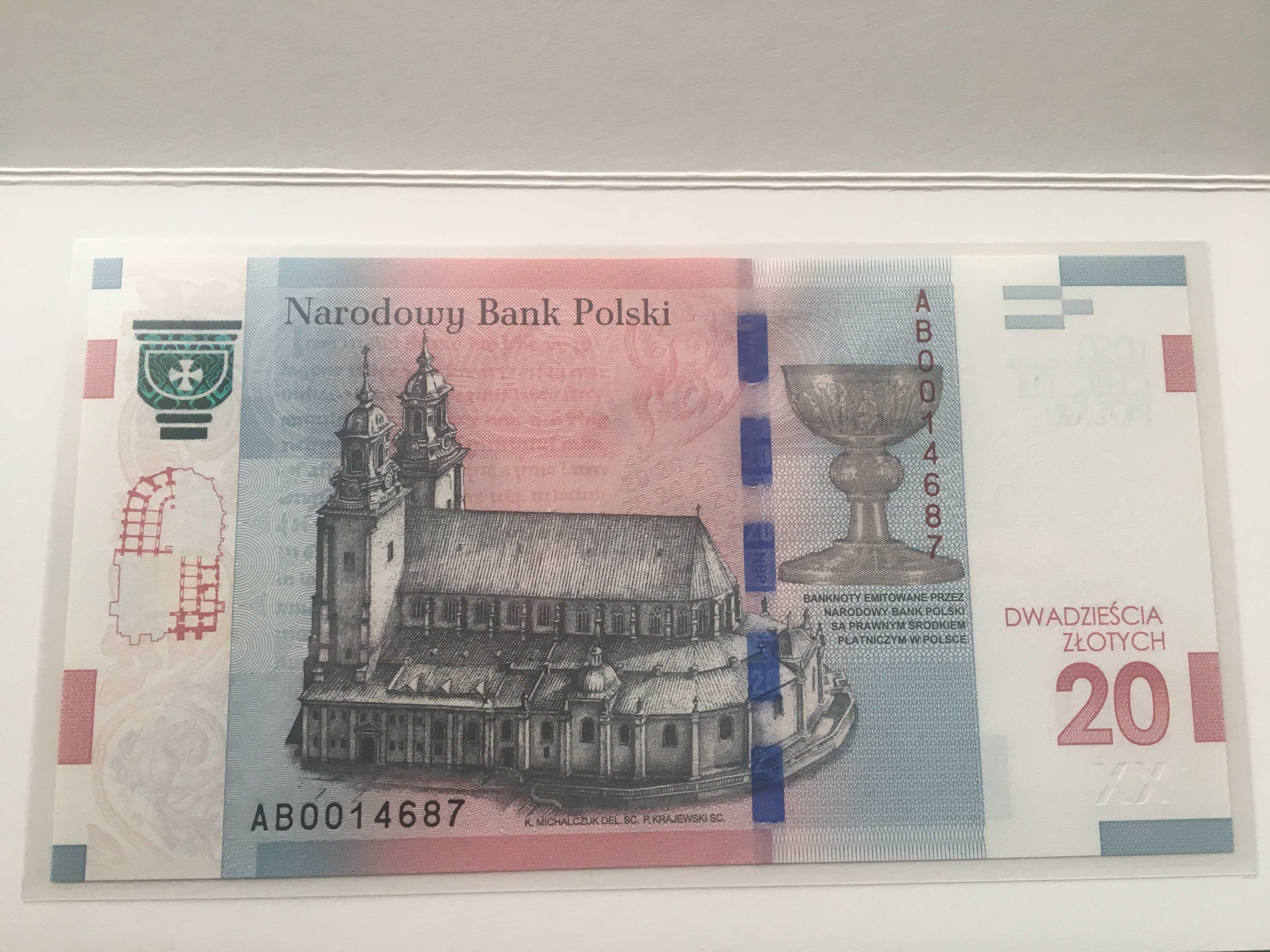 Banknot kolekcjonerski 20zł chrzest Polski UNC BANKOWY nr 6754