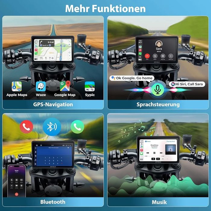 Бездротовий екран CarPlay APHQUA A722 для мотоцикла, 7-дюймовий водоне