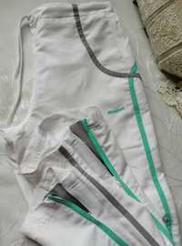 Reebok oryginał spodnie dresowe sportowe logo białe zielone suwaki S