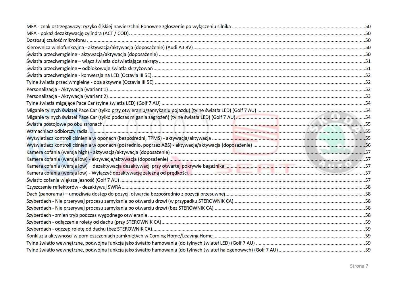 Zeszyt kodowań - Audi VW Skoda Seat - VCDS OBD11 ODIS VCP