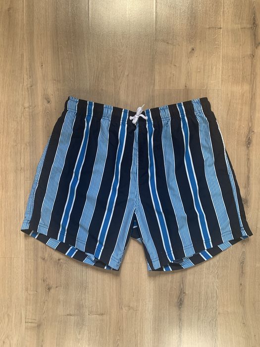 Krótkie czarne spodenki do pływania kąpielówki paski retro vintage XL