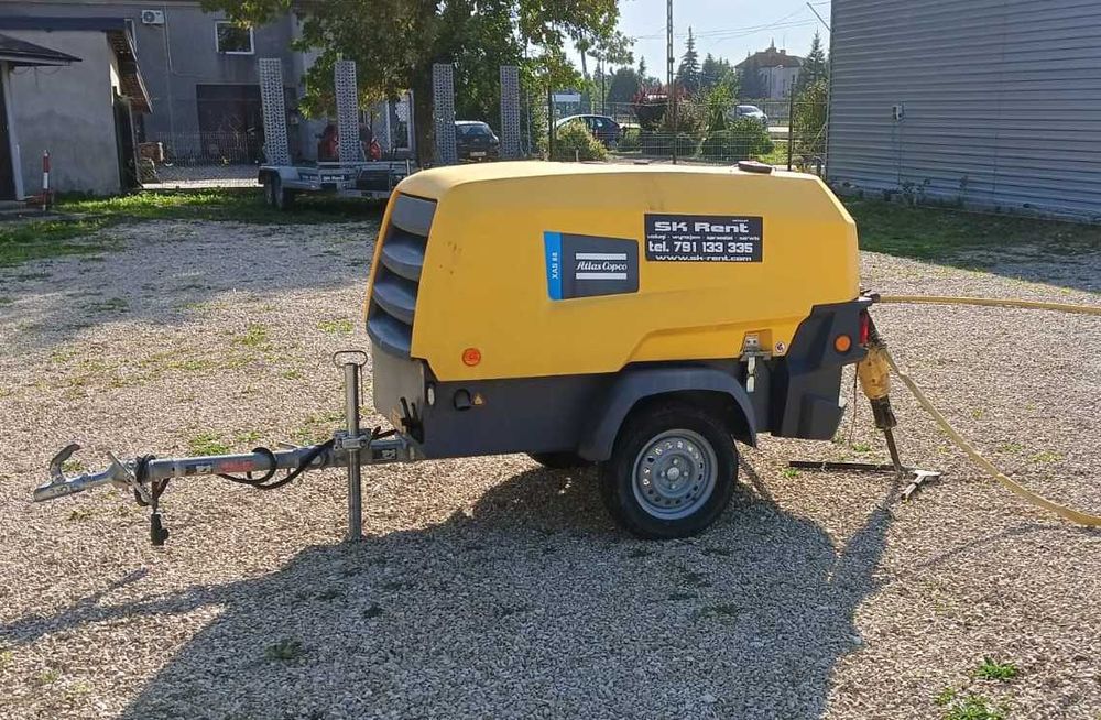 Sprężarka śrubowa przewoźna , młot wyburzeniowy , Atlas Copco wynajem