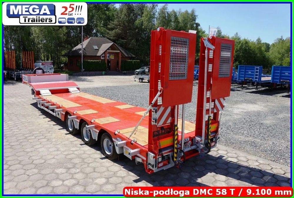 Mega Niskopodwozie 3 osie, 58 T DMC, dł. 910 cm, oś skrętna !!!  Dostępna z placu !!! Niskopodłoga, najazdy i wciągarka hydruliczne !!!