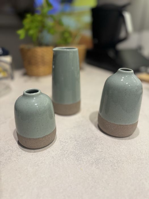 Zestaw 3 małych wazoników kolor szałwiowy turkusowy miętowy