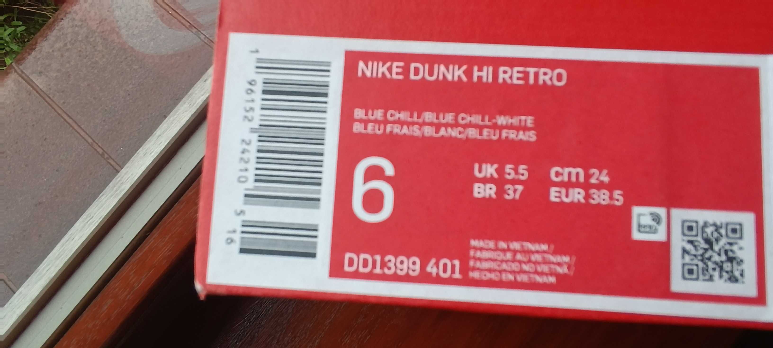 Eur 38,5 (24 cm) Nike Dunk High Blue Chill Biało błękitne DD1399,-401