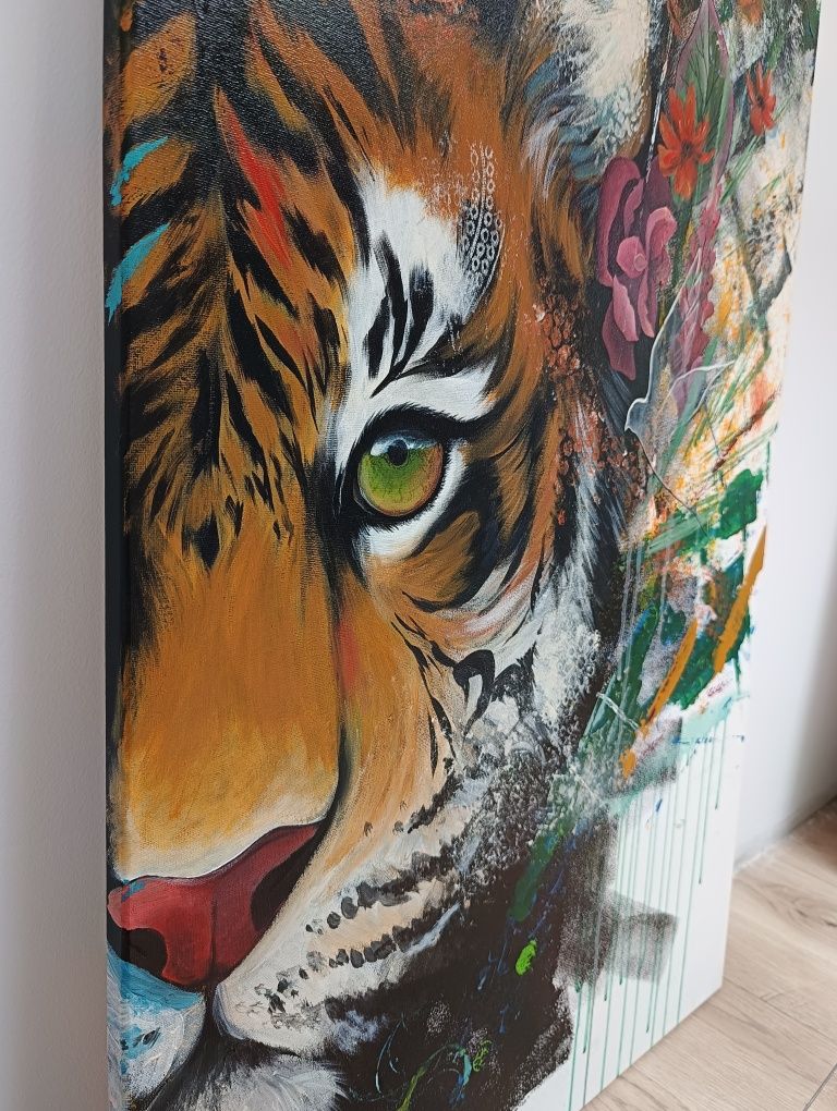 Duży obraz akrylowy Tygrys abstrakcja