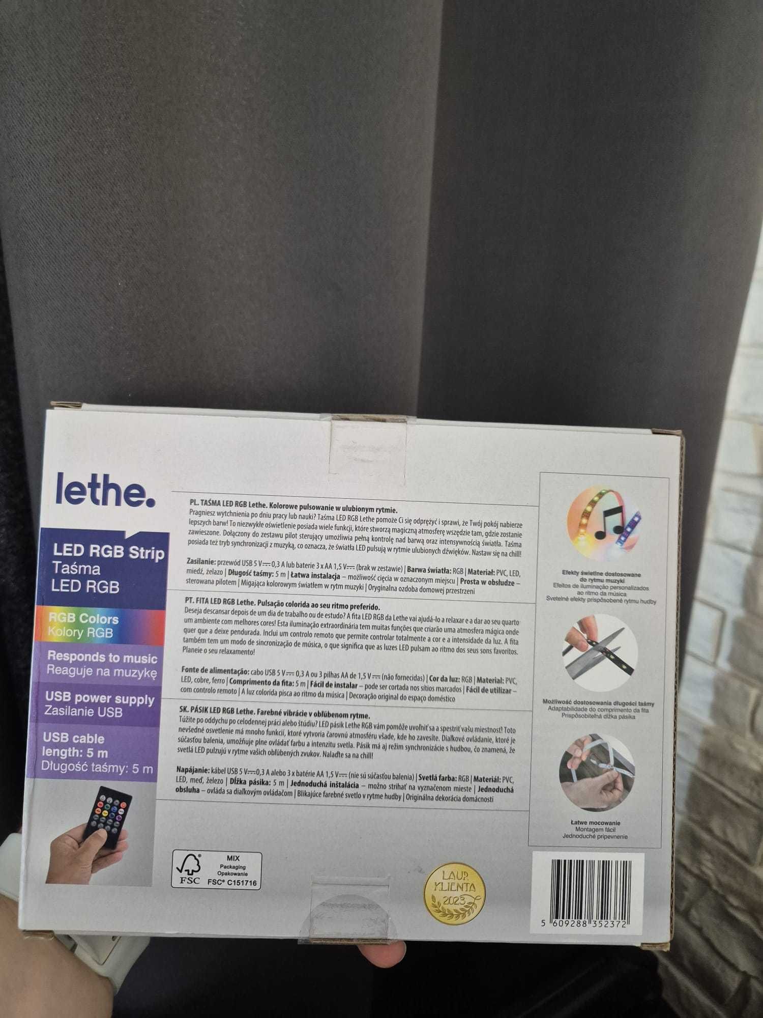 Taśma LED RGB Lethe 5m – USB, z pilotem, reaguje na muzykę – NOWA!