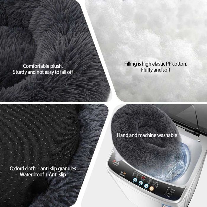 Ciemnoszare Legowisko dla psa/kota poduszka puszysta okrągła  50cm