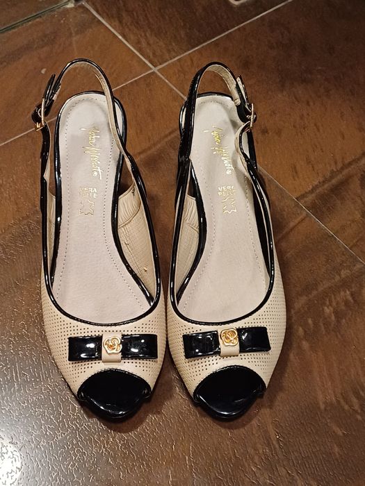 Sandały na słupku 37, z kokardą, slingback