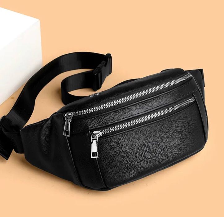 Мужская кожаная сумка через плечо бананка чоловіча шкіряна сумка