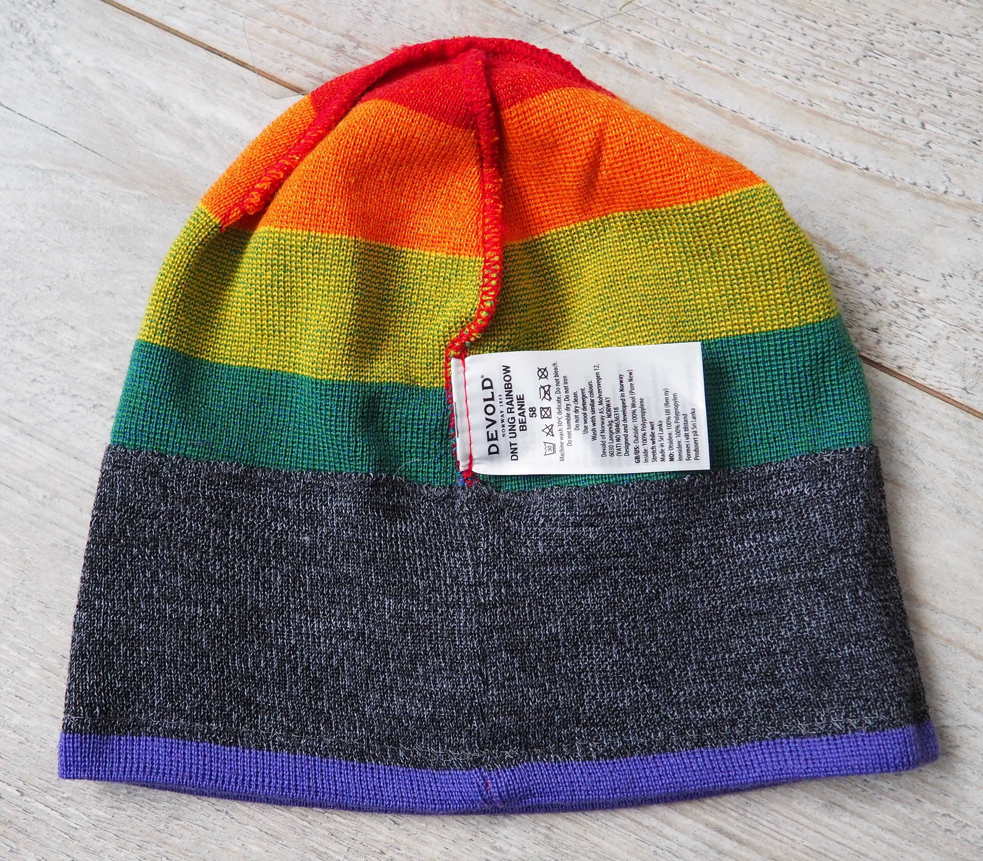 DEVOLD_Multicolour Rainbow Beanie_100% wełna merino_rozmiar 58