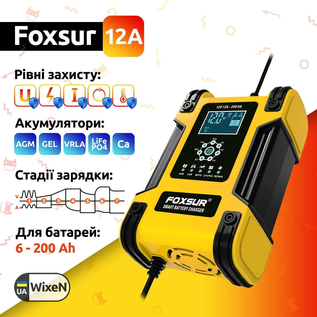 Foxsur Потужний швидкий зарядний пристрій Foxsur 12A. Зарядное устройс