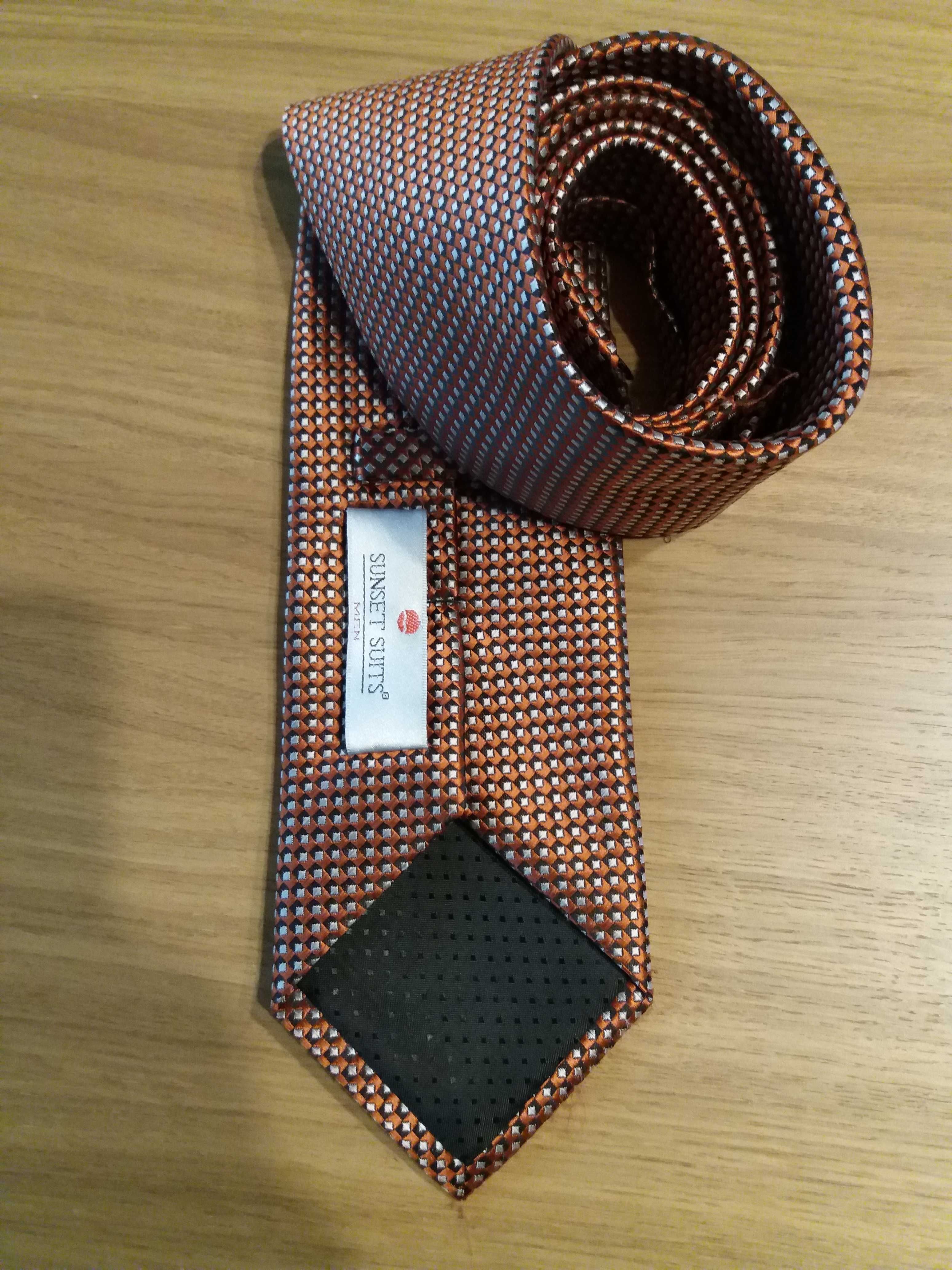 Krawat Sunset Suits, ceglasty/srebrno-czarny