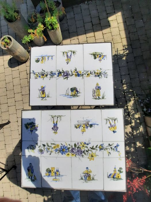 mesa em ferro forjado com azulejos.