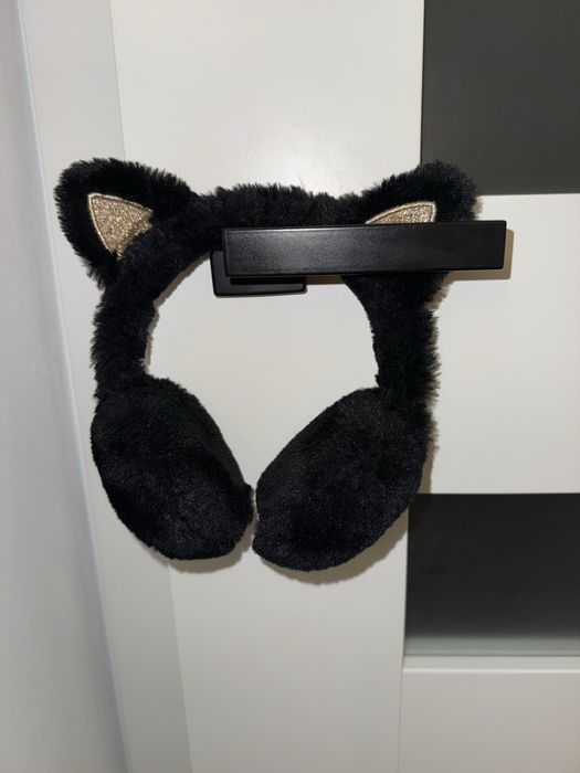Czarne puszyste zimowe nauszniki kotki H&M