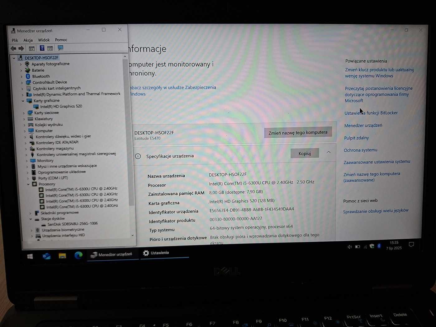 Laptop Dell Latitude 5470 Core i5-6300U 256 GB SSD 8GB DDR4 Win10