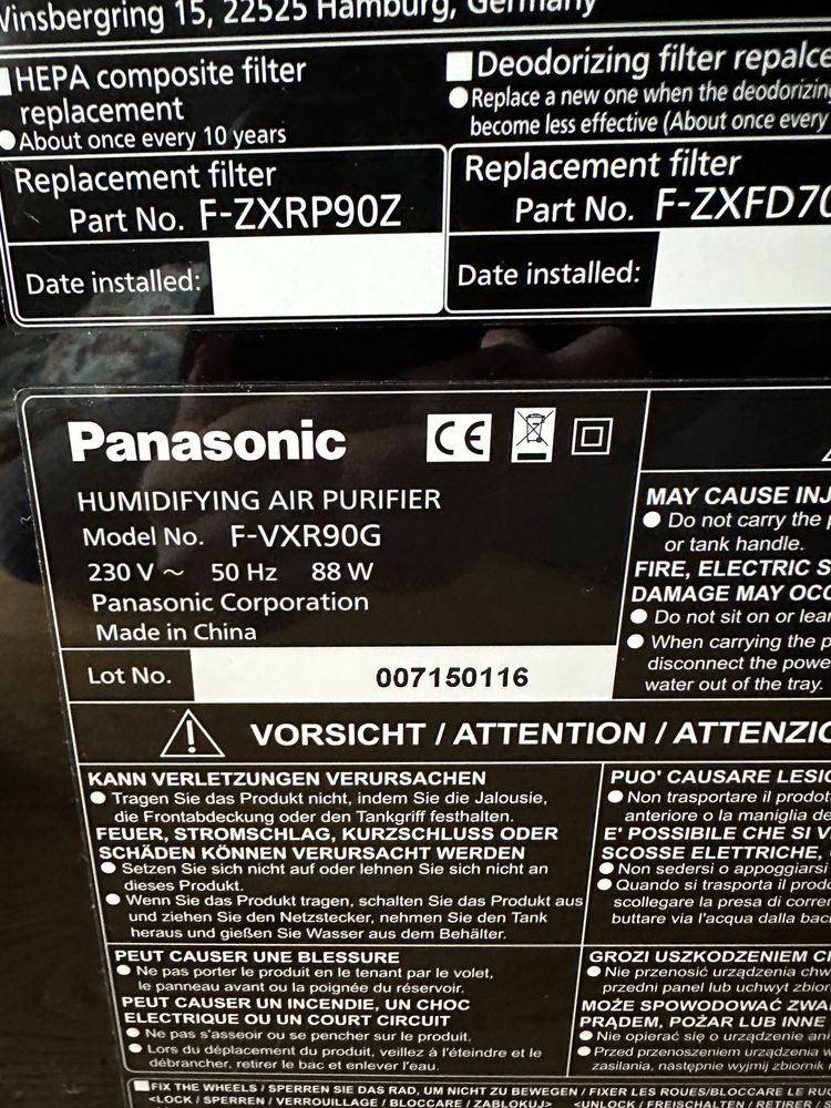 Oczyszczacz powietrza i nawilżacz Panasonic F-VXR90G