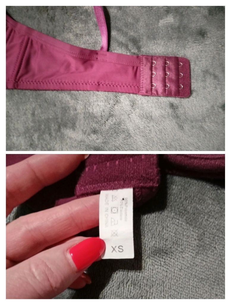 Bordowy stanik, biustonosz push up, rozmiar XS, 70A, nowy